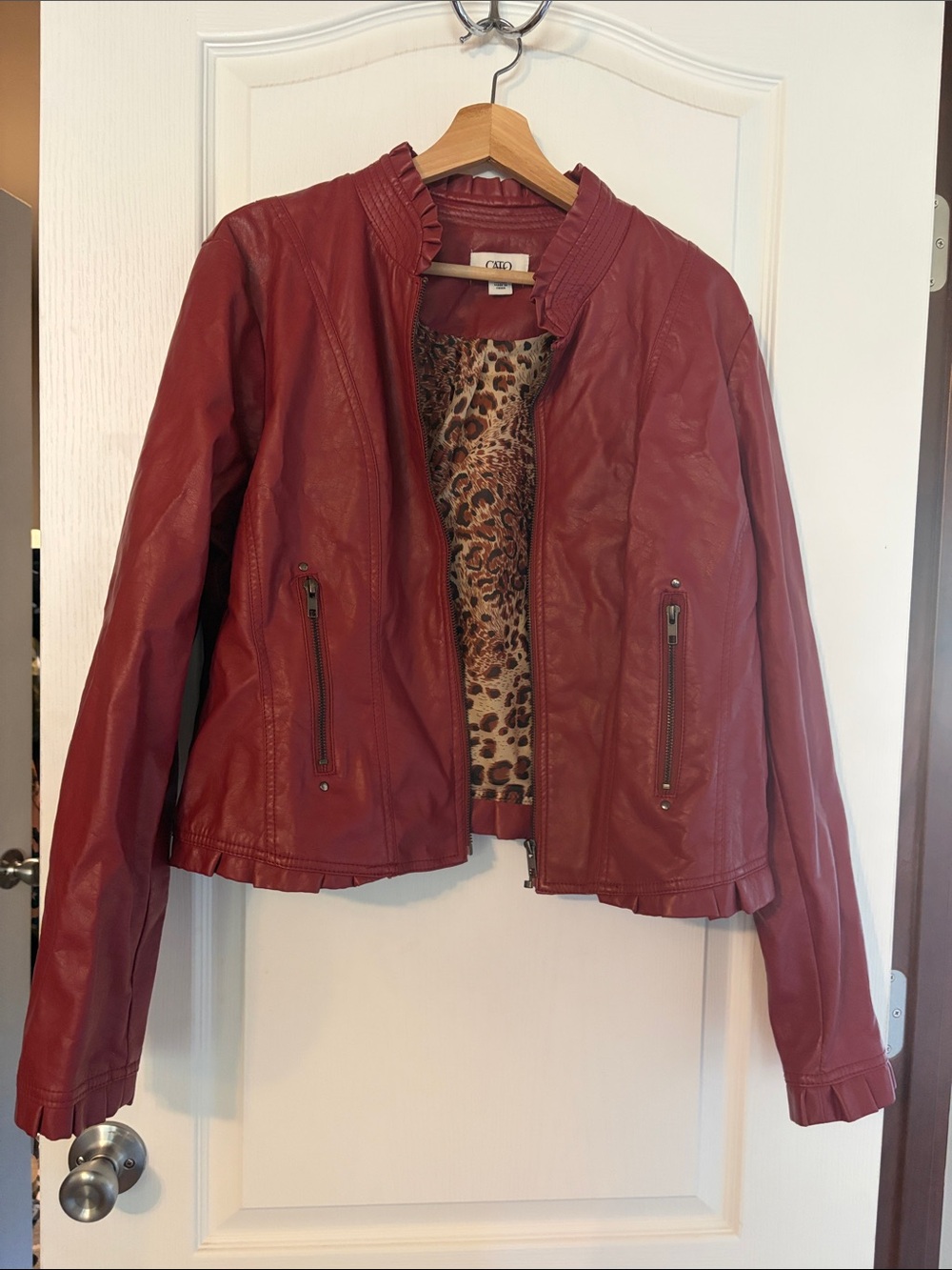 Cato Red Faux Leather Jacket with Leopard Lining